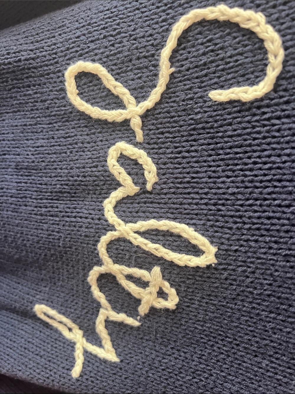 Vintage Havana Navy Knit Hoodie Sweater with White 'Salty' Script - Picture 6 of 7